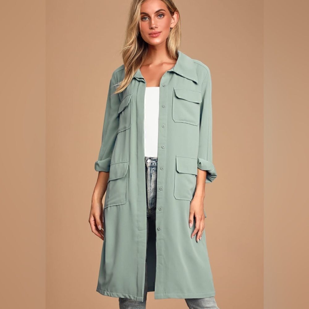 Lulu’s Franki Blue Button Down Trench Coat XS